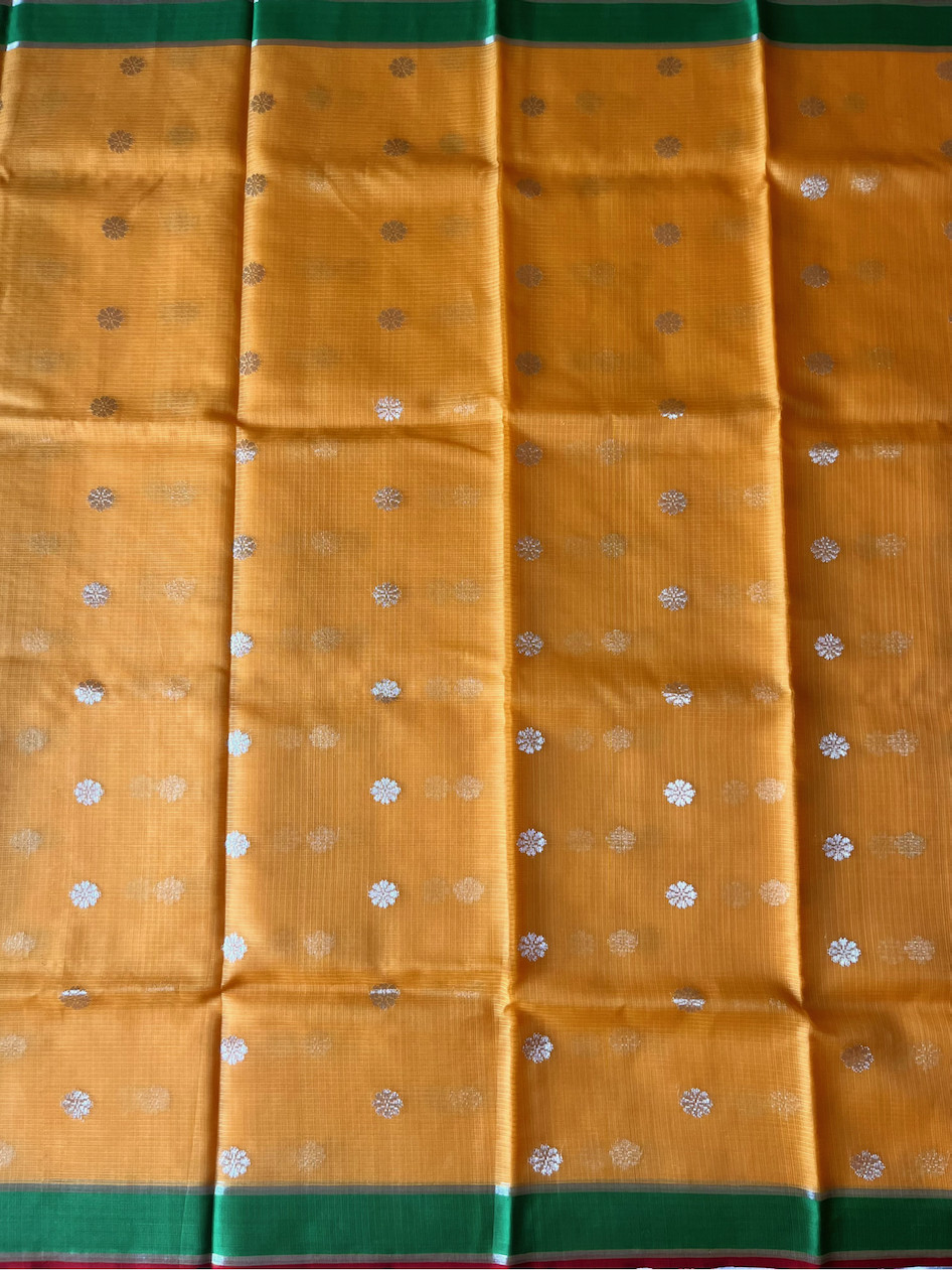 Kota Doria cotton-silk handloom saree with silver zari