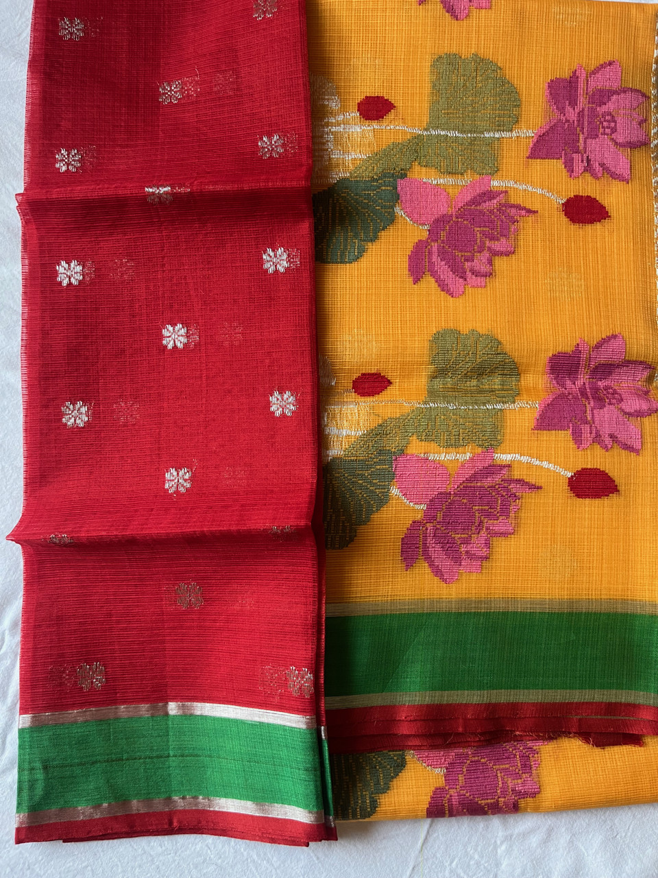 Kota Doria cotton-silk handloom saree with silver zari