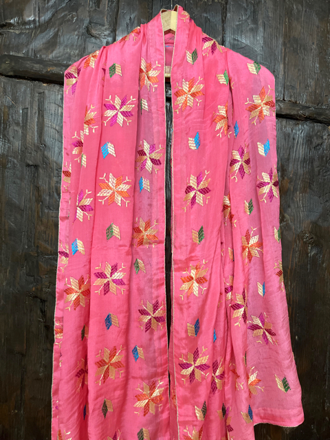 Phulkari hand embroidered chinon chiffon dupatta