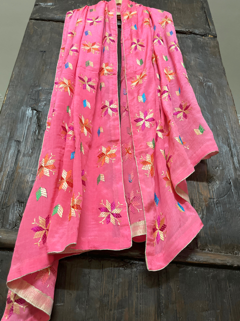 Phulkari hand embroidered chinon chiffon dupatta