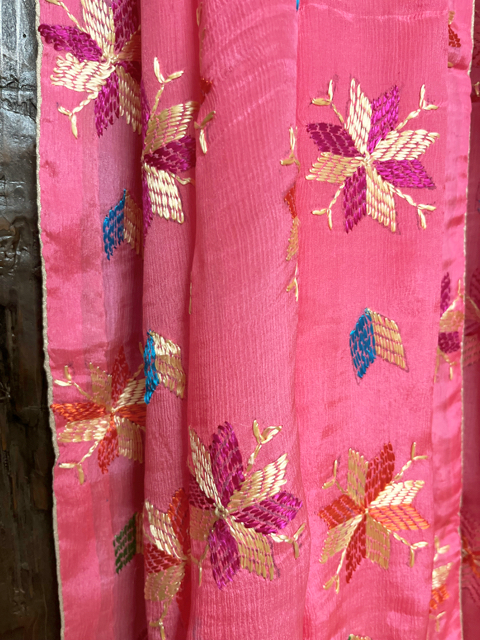 Phulkari hand embroidered chinon chiffon dupatta