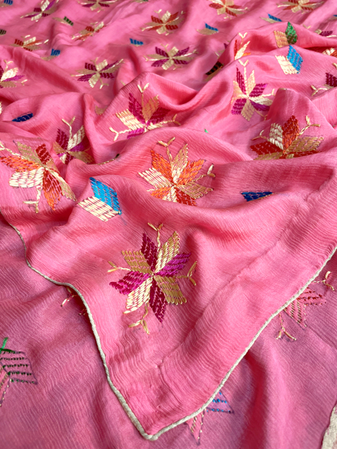 Phulkari hand embroidered chinon chiffon dupatta
