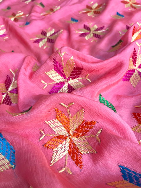 Phulkari hand embroidered chinon chiffon dupatta