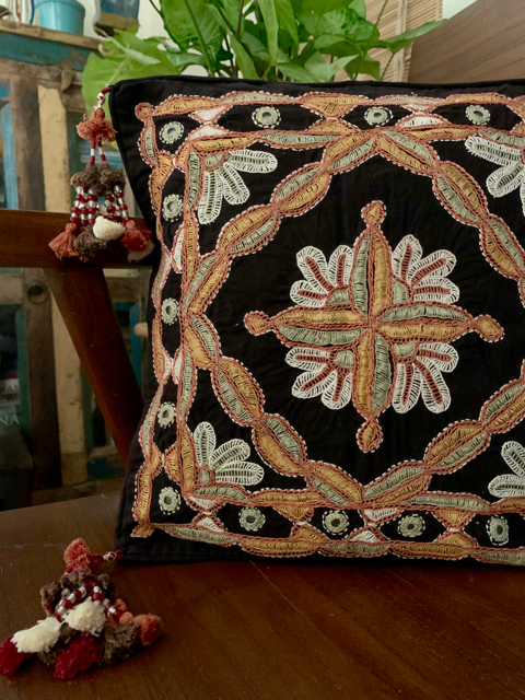 Paako embroidery cushion cover with tassels 12 x 12 inches