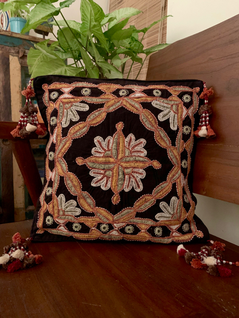 Paako embroidery cushion cover with tassels 12 x 12 inches