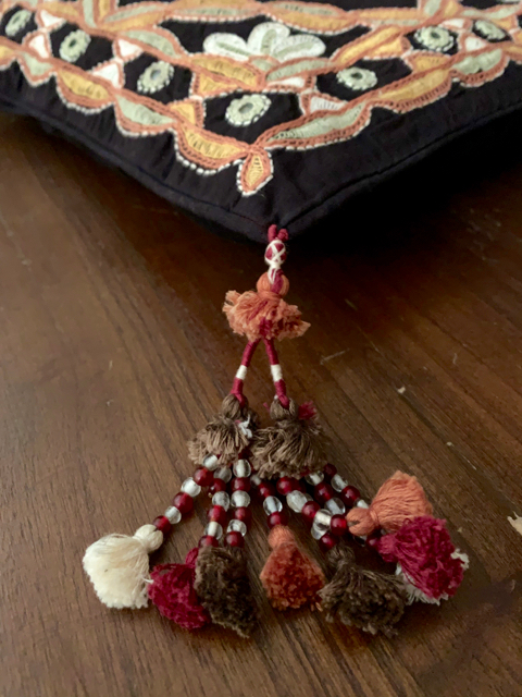 Paako embroidery cushion cover with tassels 12 x 12 inches