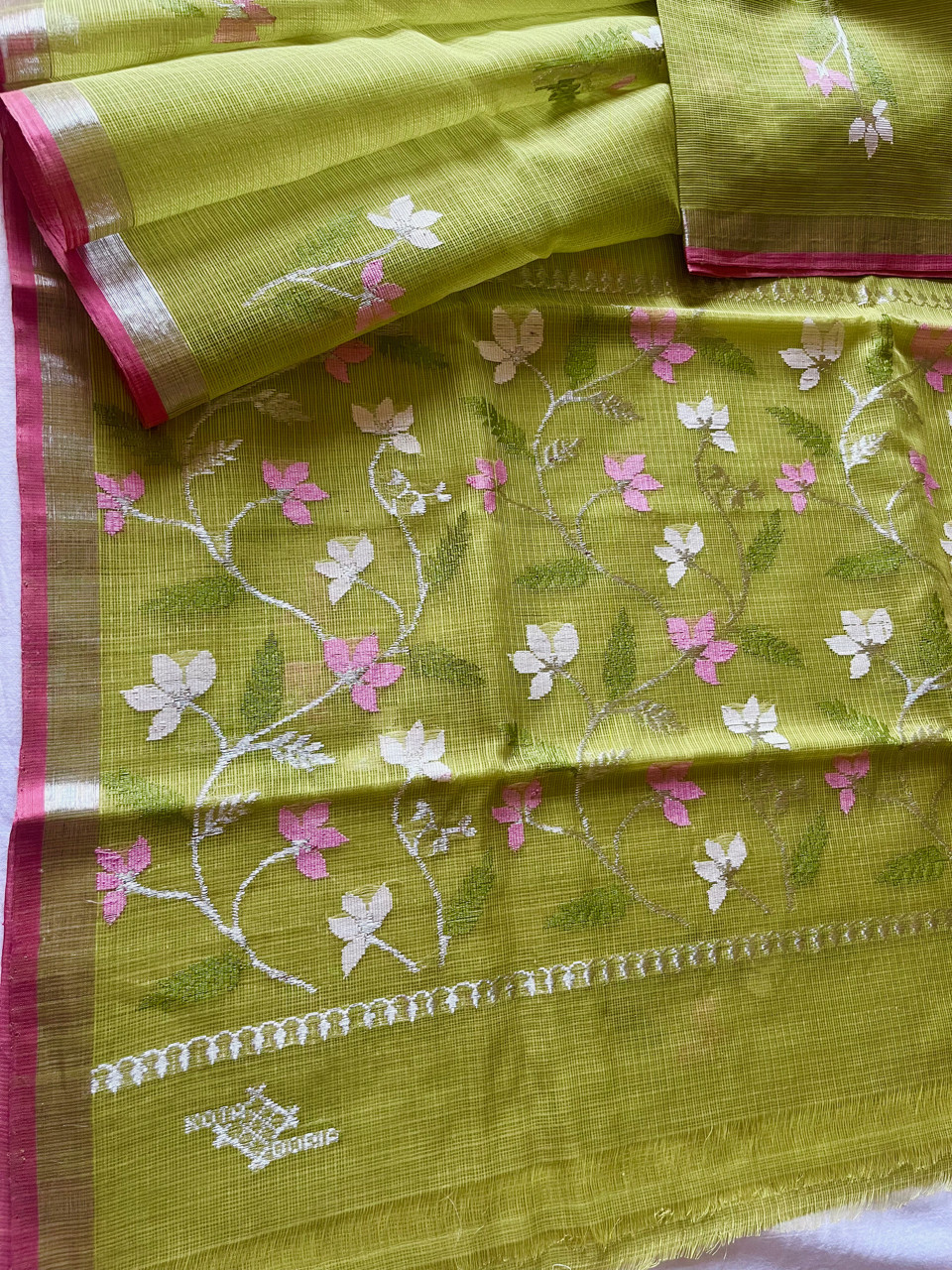 Kota Doria cotton-silk handloom saree with silver zari