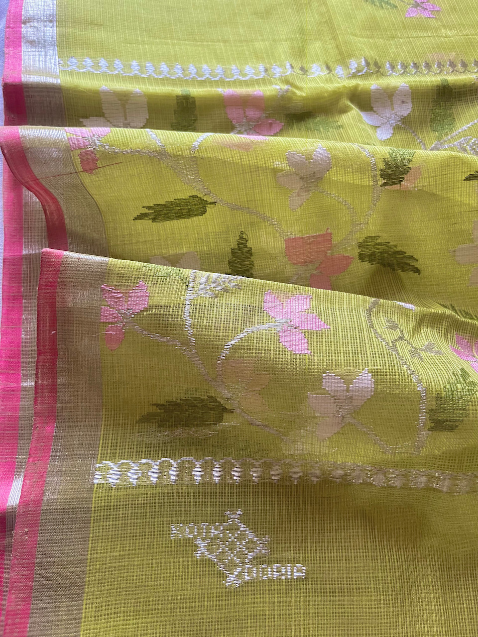 Kota Doria cotton-silk handloom saree with silver zari