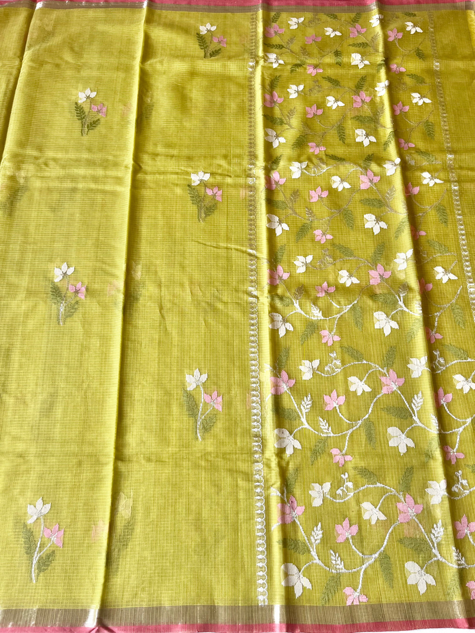 Kota Doria cotton-silk handloom saree with silver zari