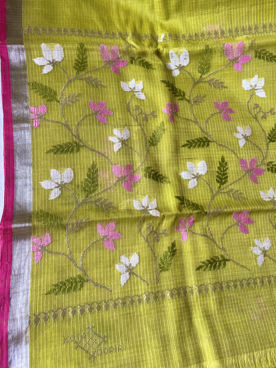 Kota Doria cotton-silk handloom saree with silver zari
