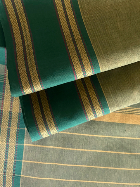 Andhra cotton handloom saree with Ajrakh block printed blouse piece