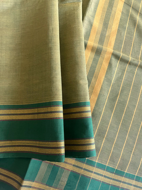 Andhra cotton handloom saree with Ajrakh block printed blouse piece