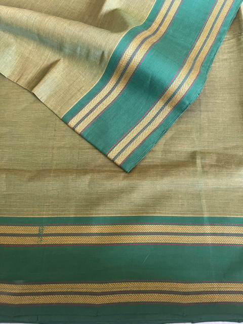 Andhra cotton handloom saree with Ajrakh block printed blouse piece