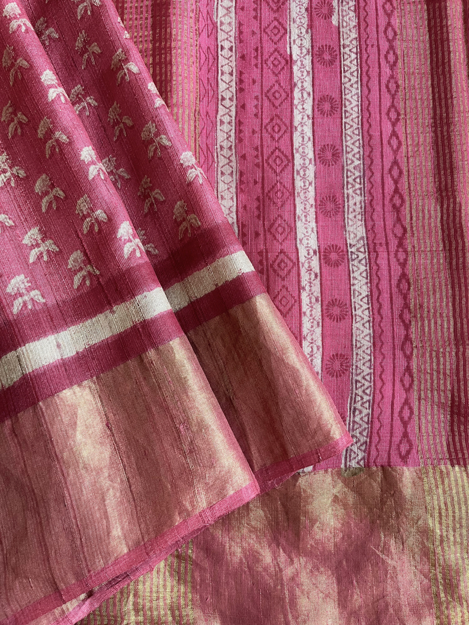 Bagru hand block printed Tussar silk saree
