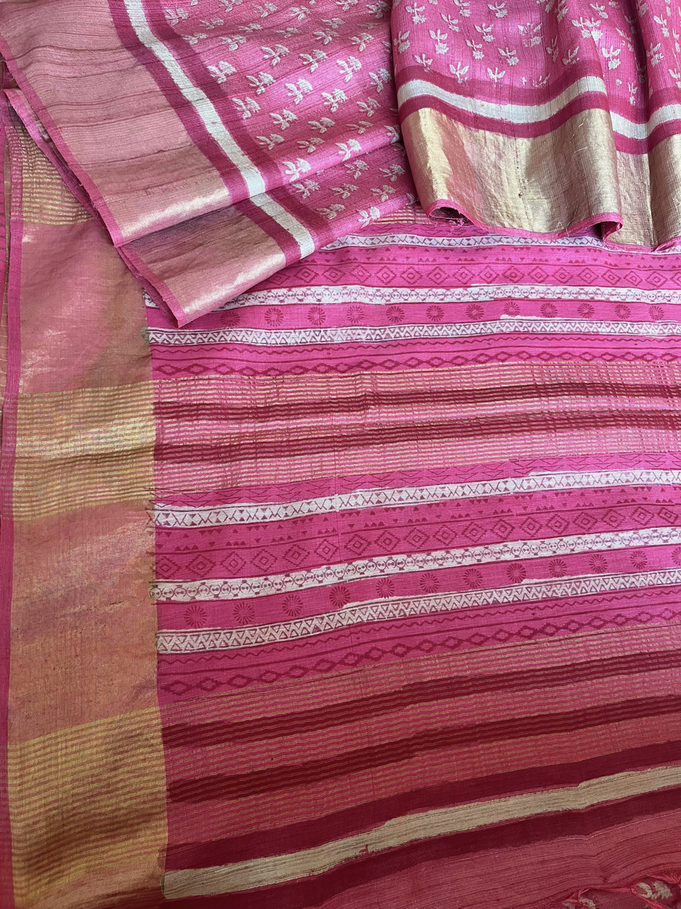 Bagru hand block printed Tussar silk saree