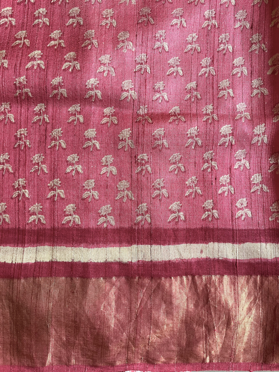 Bagru hand block printed Tussar silk saree