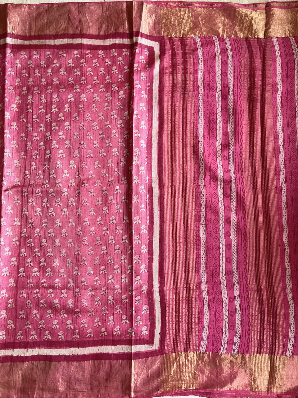 Bagru hand block printed Tussar silk saree