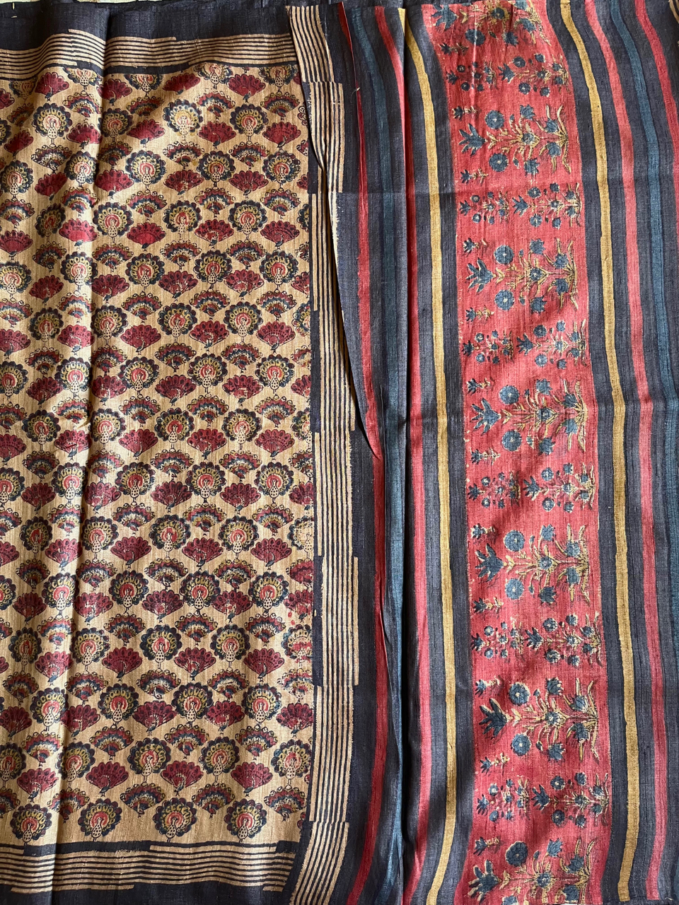 Bagru hand block printed Tussar silk saree