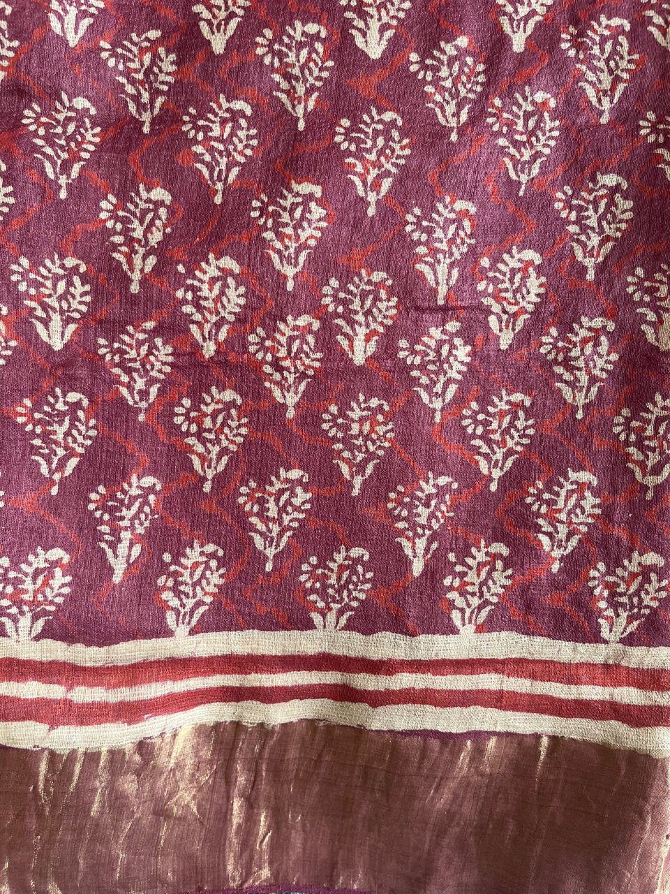 Bagru hand block printed Tussar silk saree
