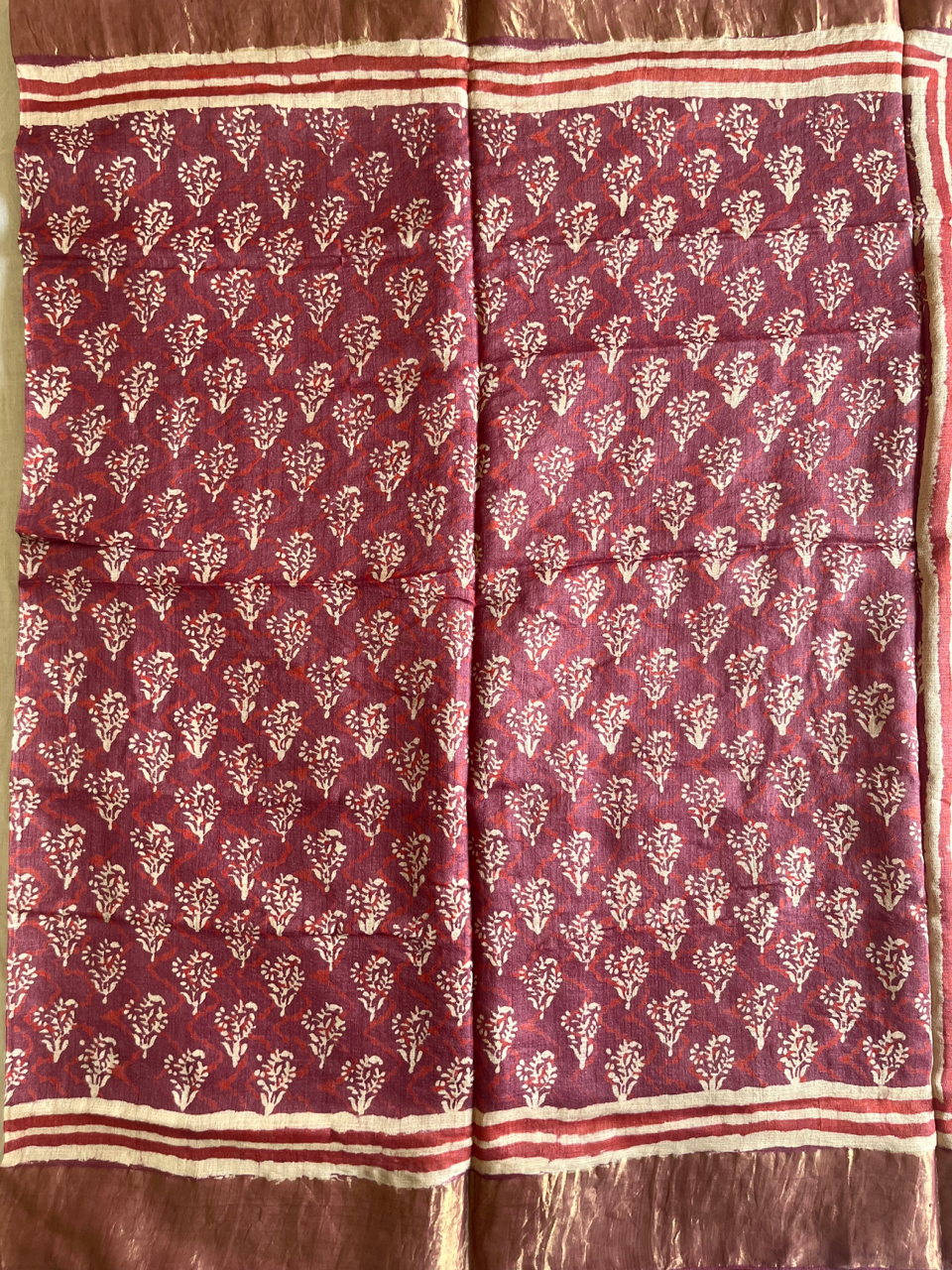 Bagru hand block printed Tussar silk saree