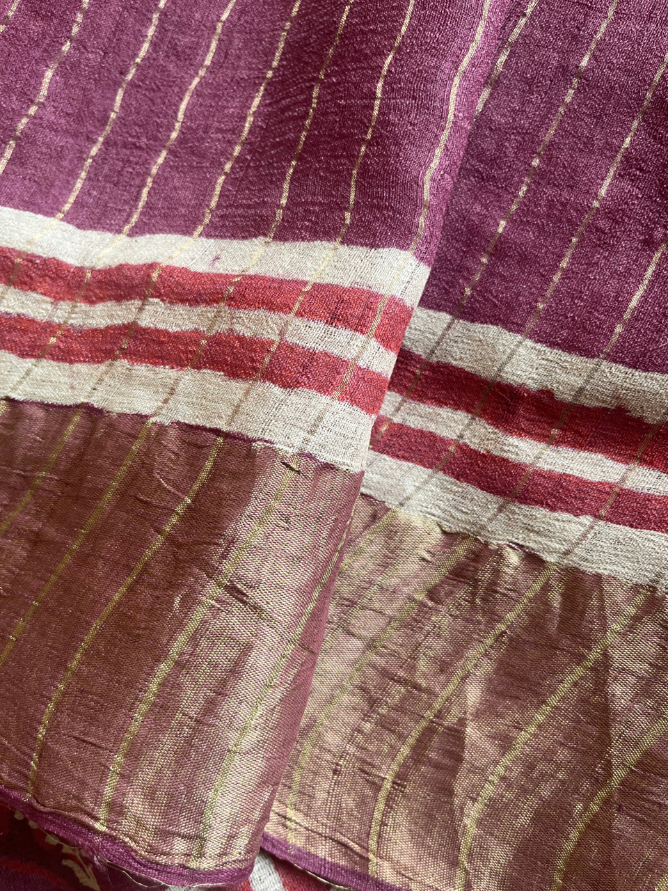 Bagru hand block printed Tussar silk saree