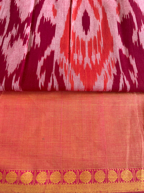 Andhra cotton handloom saree with handloom Ikat cotton blouse piece
