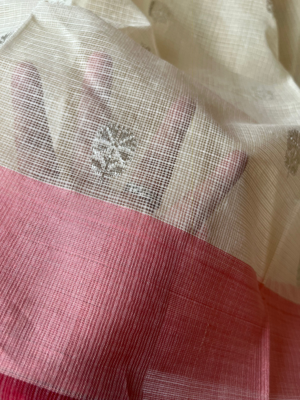 Kota Doria cotton-silk handloom saree with silver zari