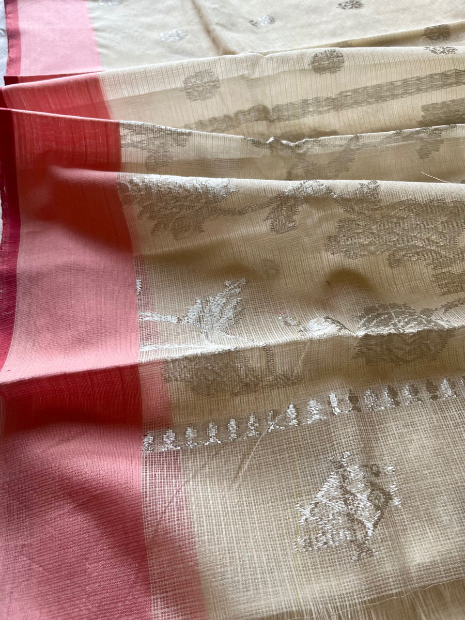Kota Doria cotton-silk handloom saree with silver zari