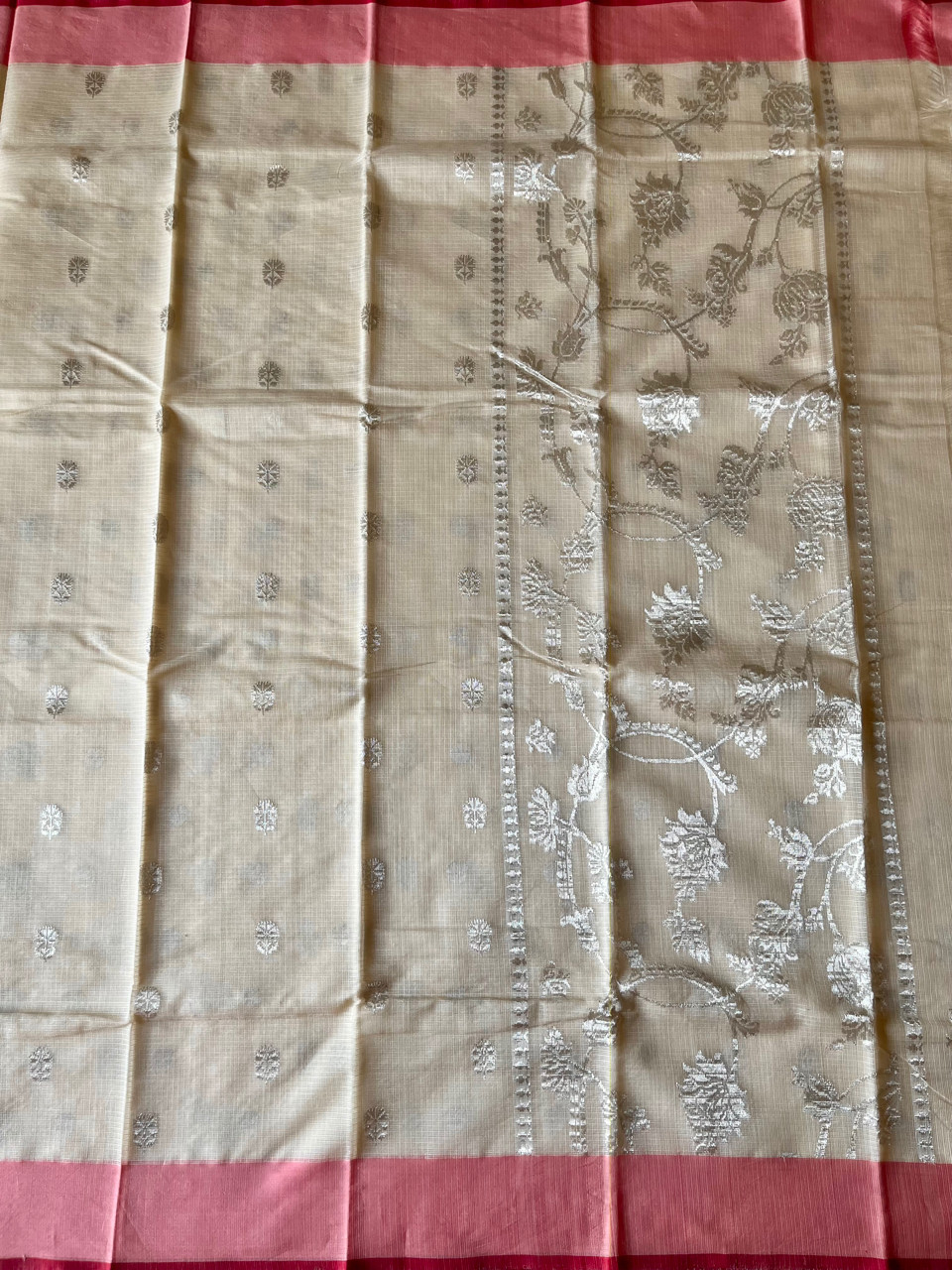 Kota Doria cotton-silk handloom saree with silver zari