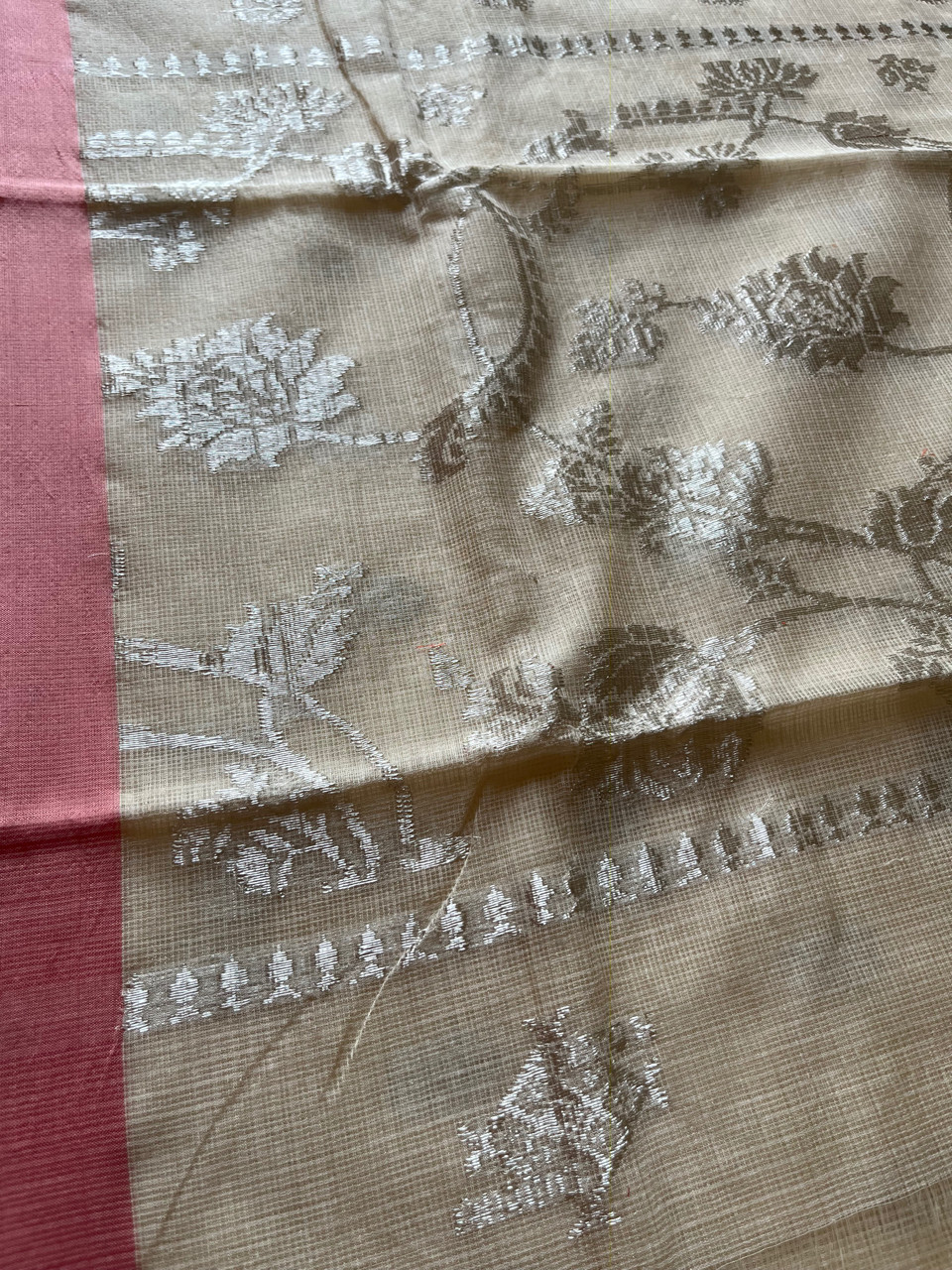 Kota Doria cotton-silk handloom saree with silver zari