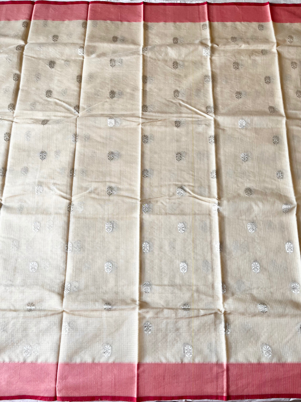 Kota Doria cotton-silk handloom saree with silver zari