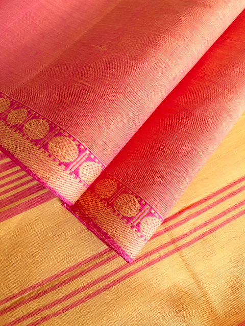 Andhra cotton handloom saree with handloom Ikat cotton blouse piece