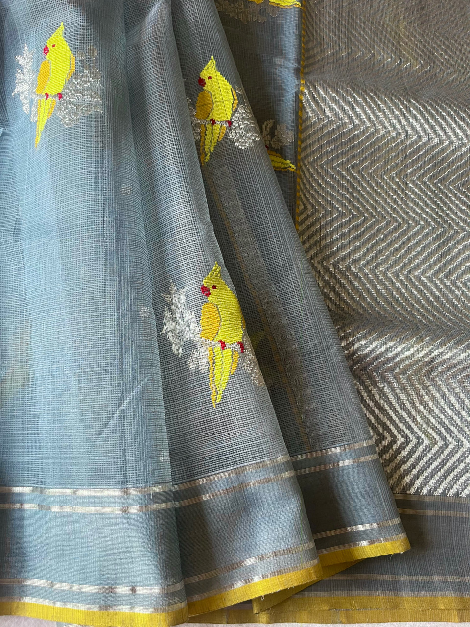 Kota Doria cotton-silk handloom saree with silver zari