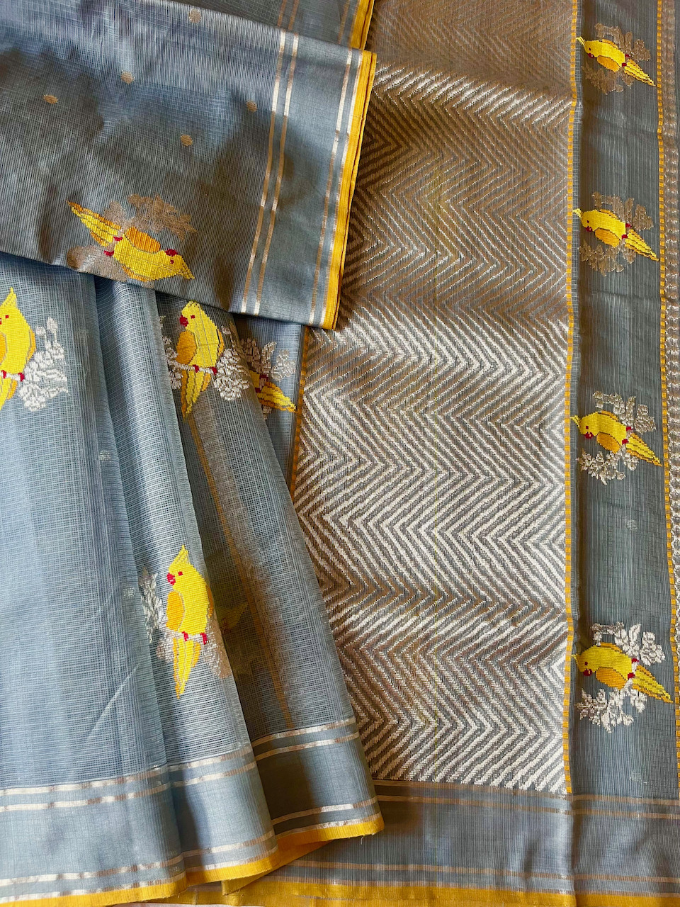 Kota Doria cotton-silk handloom saree with silver zari