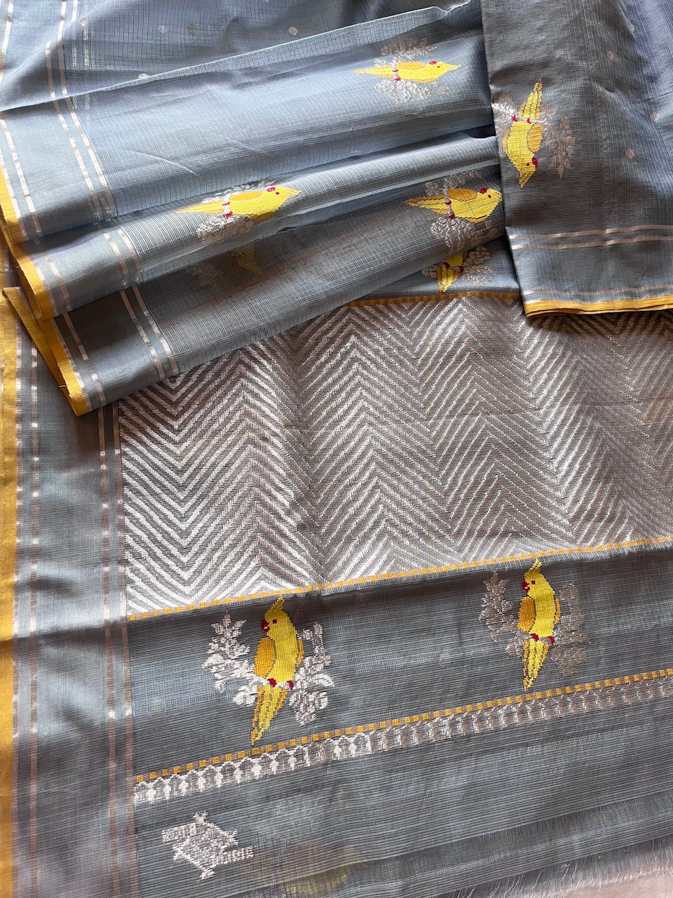 Kota Doria cotton-silk handloom saree with silver zari