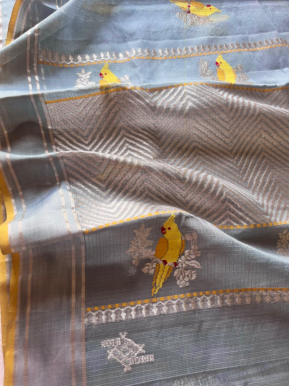 Kota Doria cotton-silk handloom saree with silver zari