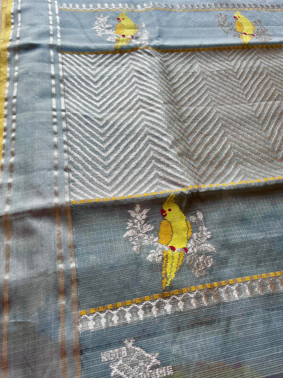 Kota Doria cotton-silk handloom saree with silver zari