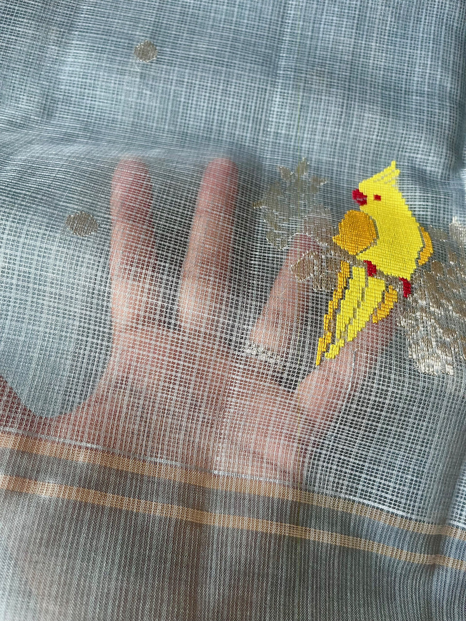 Kota Doria cotton-silk handloom saree with silver zari