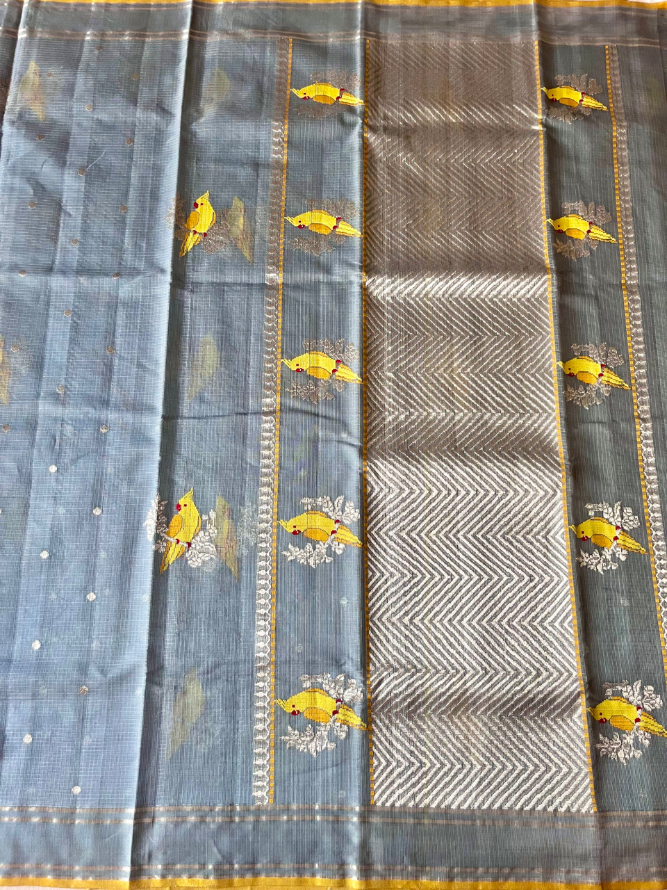 Kota Doria cotton-silk handloom saree with silver zari