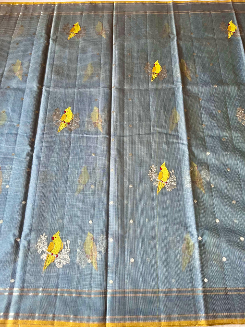 Kota Doria cotton-silk handloom saree with silver zari