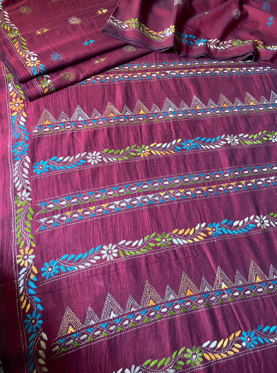 Kantha handspun cotton handloom saree