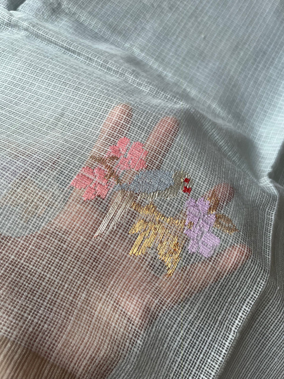 Kota Doria cotton-silk handloom saree with silver zari