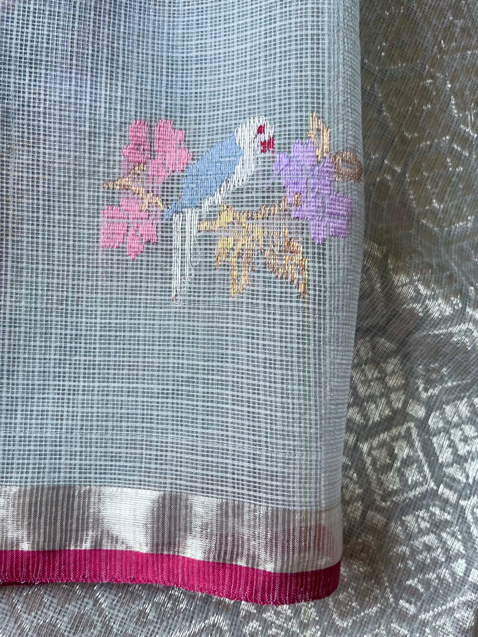 Kota Doria cotton-silk handloom saree with silver zari