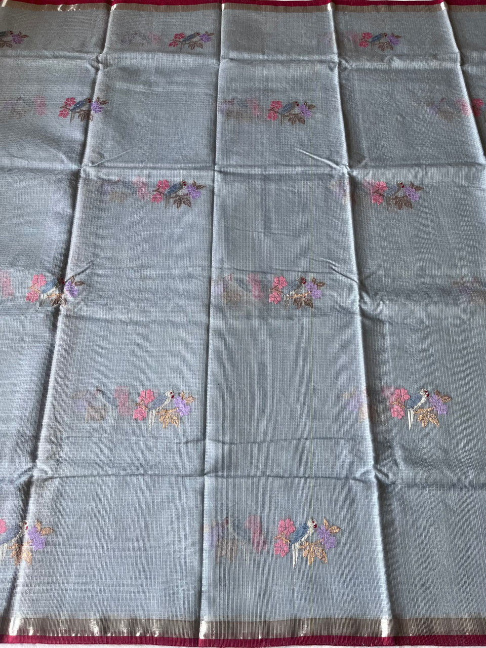 Kota Doria cotton-silk handloom saree with silver zari