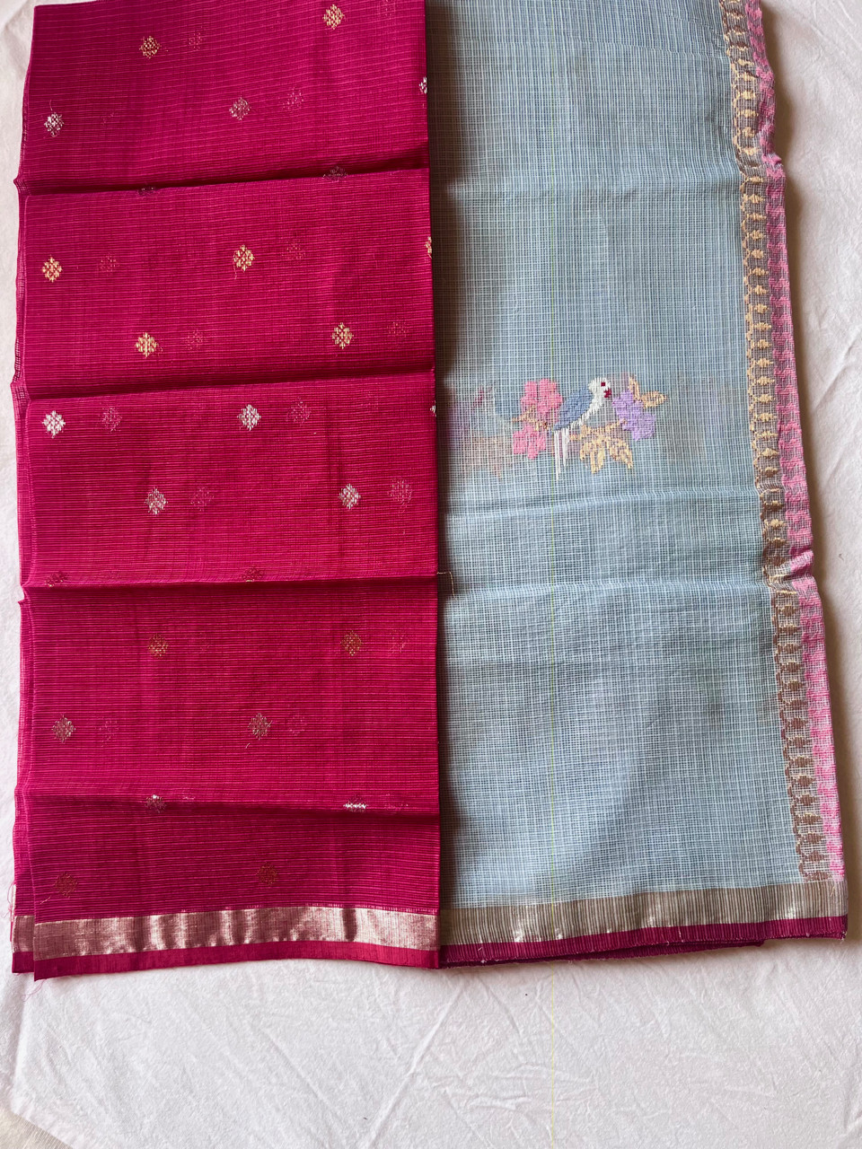 Kota Doria cotton-silk handloom saree with silver zari