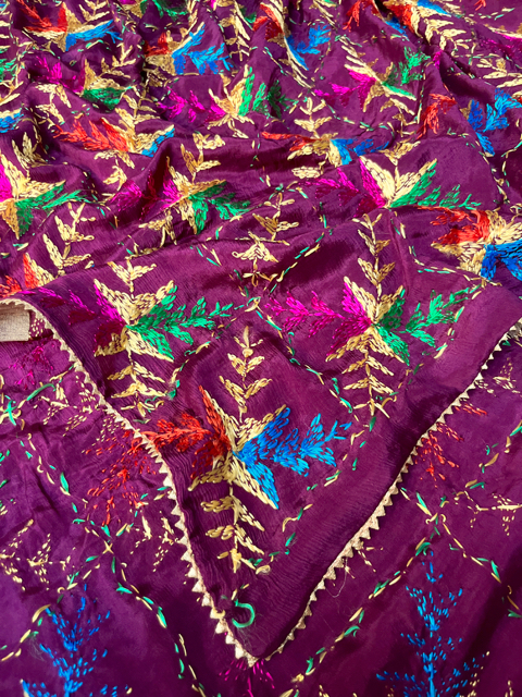 Phulkari hand embroidered chinon chiffon dupatta