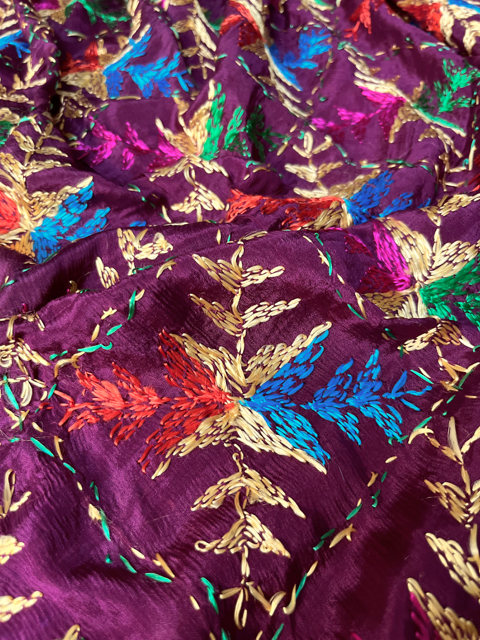 Phulkari hand embroidered chinon chiffon dupatta