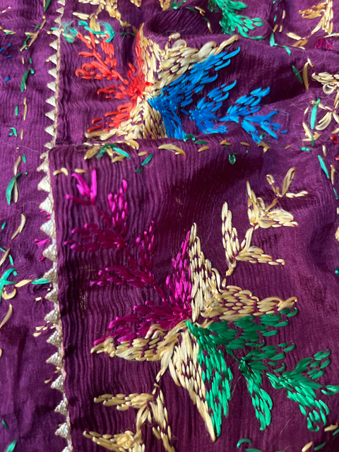Phulkari hand embroidered chinon chiffon dupatta