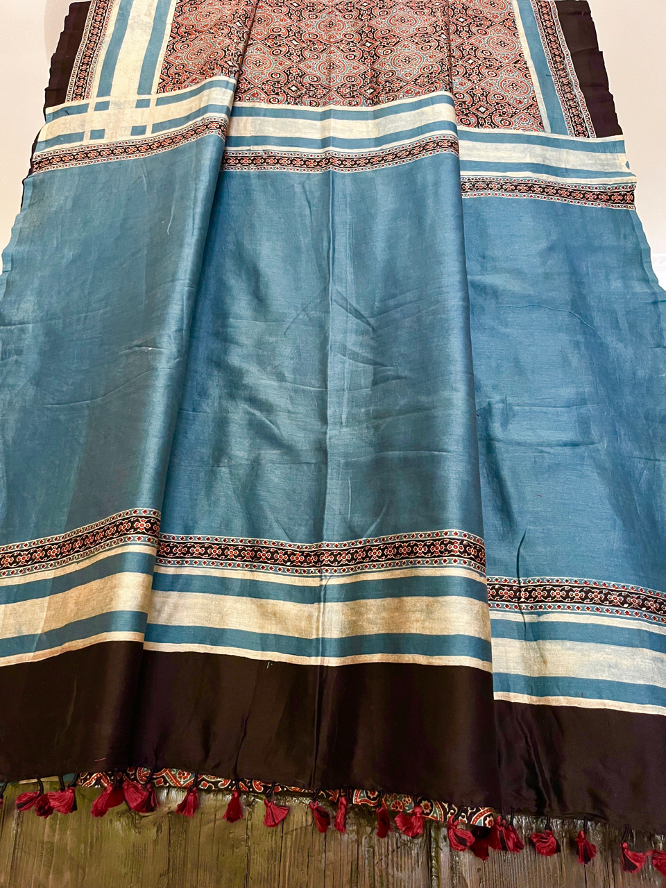 Ajrakh cotton-silk Chanderi saree
