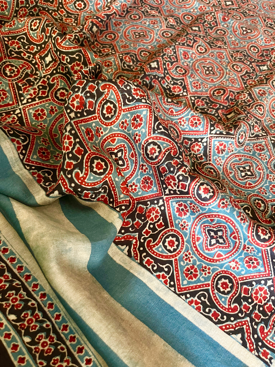 Ajrakh cotton-silk Chanderi saree